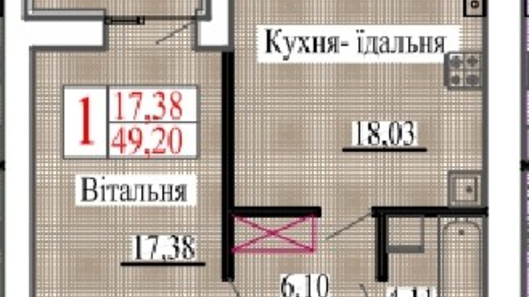 Планировка 1-комнатной квартиры в ЖК Барселона 2 49.2 м², фото 250226