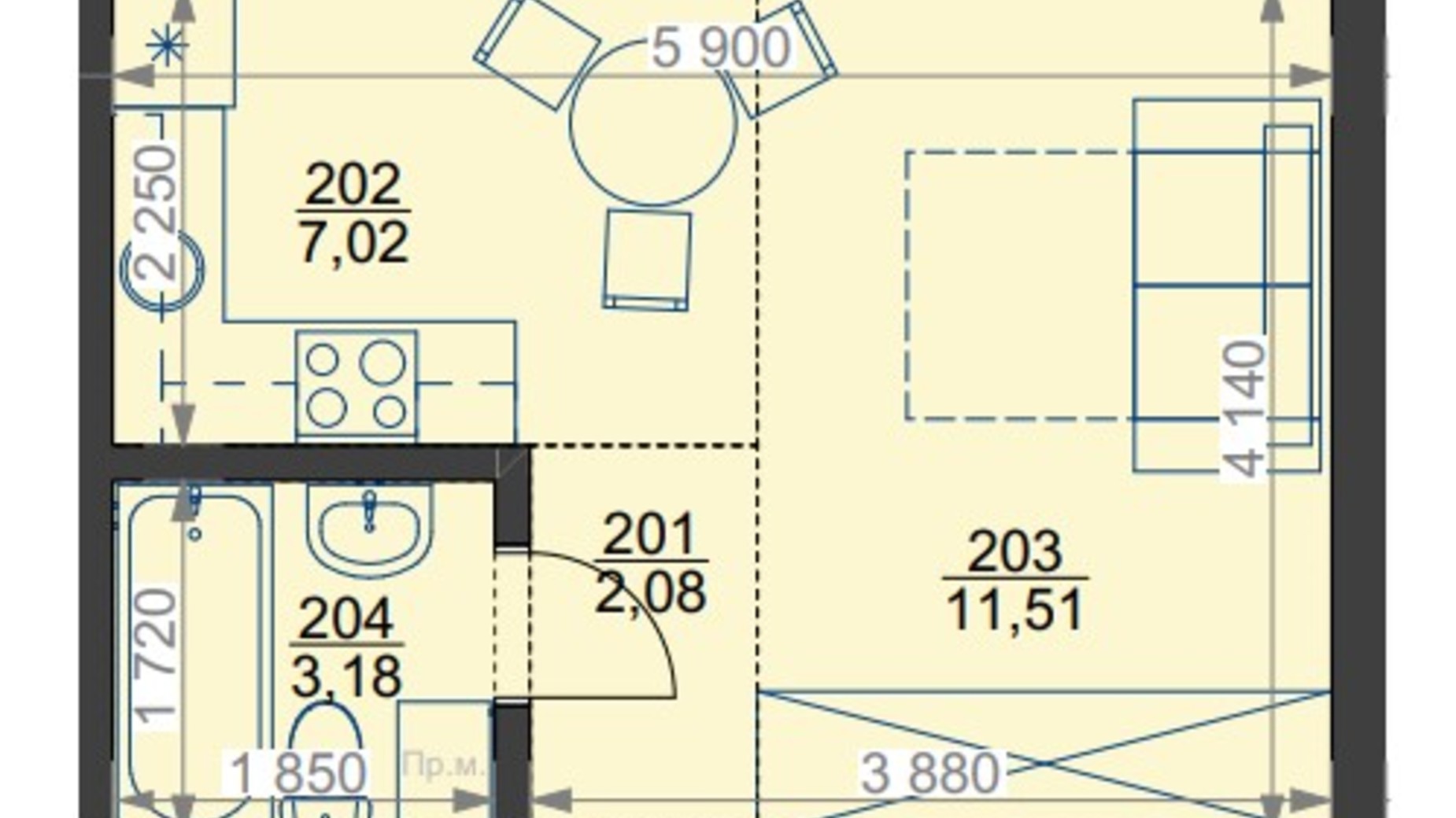 Планировка смарт квартиры в ЖК Home smart house 30.3 м², фото 250375