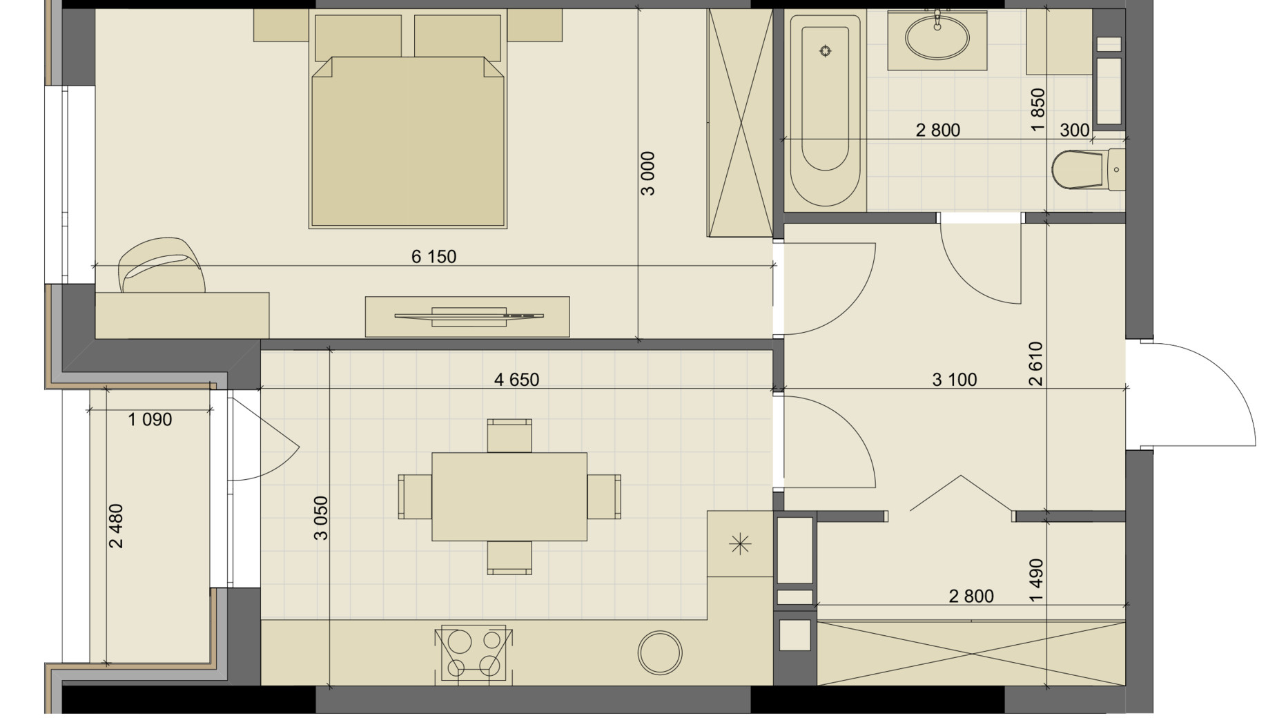 Планування 1-кімнатної квартири в ЖК High Hills 51.99 м², фото 250552