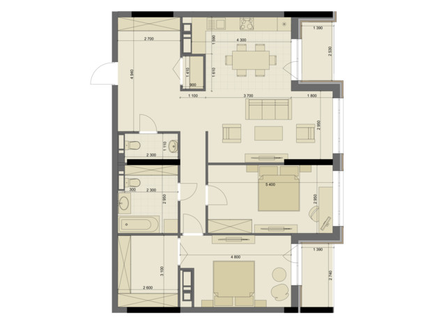 ЖК High Hills: планування 3-кімнатної квартири 99.62 м²