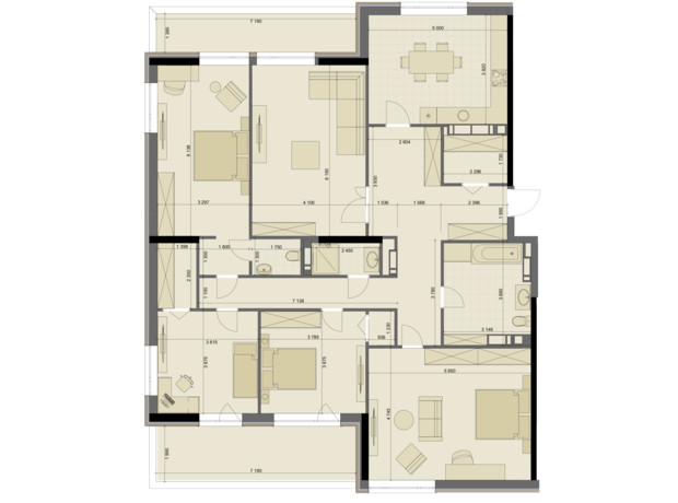 ЖК High Hills: планировка 4-комнатной квартиры 183.65 м²