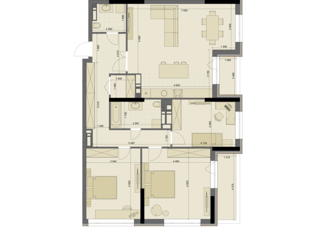ЖК High Hills: планування 4-кімнатної квартири 118.54 м²
