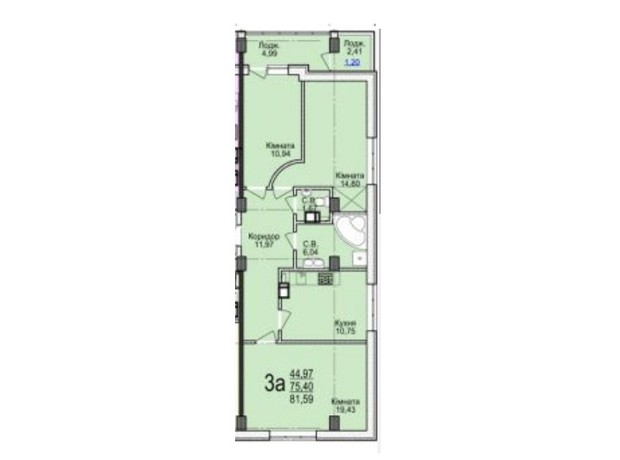 ЖК Свято-Троїцький посад: планування 3-кімнатної квартири 81.59 м²