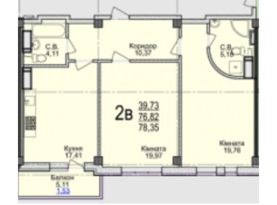Планировка 2-комнатной квартиры в ЖК Свято-Троицкий посад 78.35 м², фото 250680 Планировка 2-комнатной квартиры в ЖК Свято-Троицкий посад 78.35 м², фото 250680