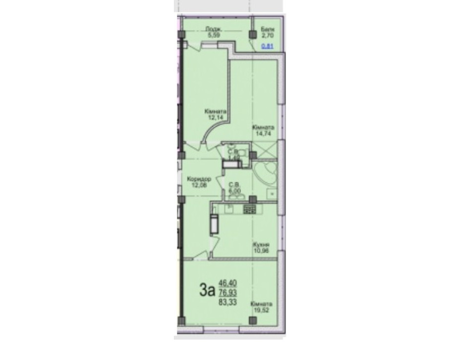 Планировка 3-комнатной квартиры в ЖК Свято-Троицкий посад 83.33 м², фото 250682 Планировка 3-комнатной квартиры в ЖК Свято-Троицкий посад 83.33 м², фото 250682