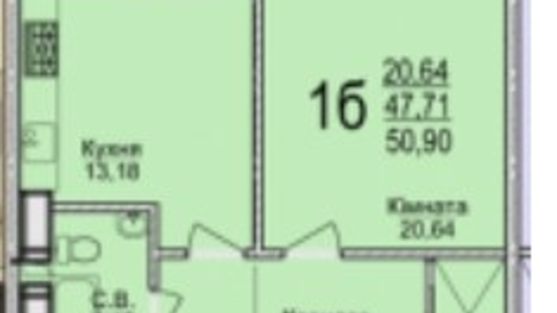 Планування 1-кімнатної квартири в ЖК Свято-Троїцький посад 50.9 м², фото 250686