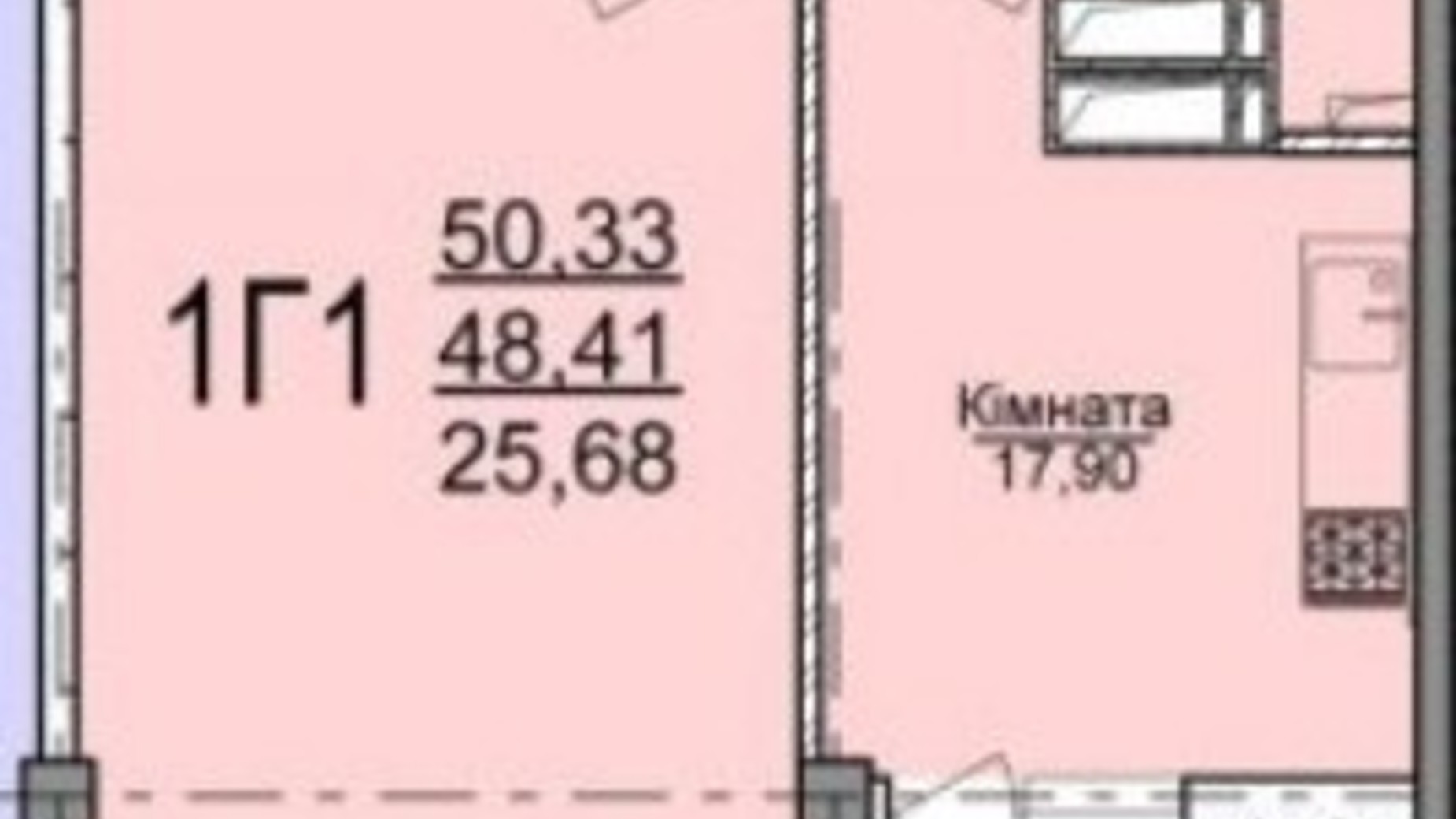 Планировка 1-комнатной квартиры в ЖК ул. Пушкина 50.79 м², фото 250721