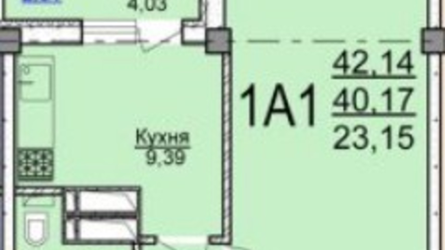 Планування 1-кімнатної квартири в ЖК вул. Пушкіна 42.14 м², фото 250725