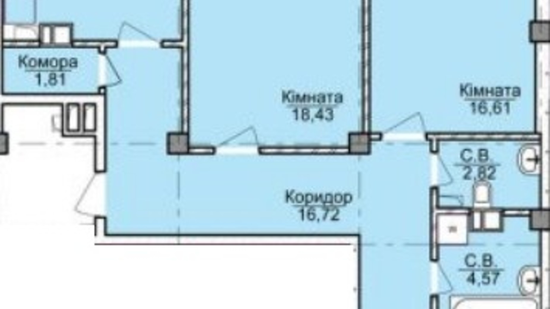 Планировка 3-комнатной квартиры в ЖК ул. Пушкина 86.29 м², фото 250737