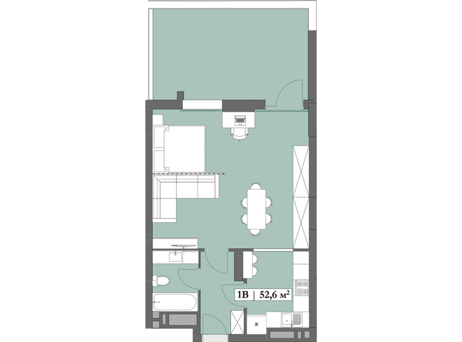 Планировка 1-комнатной квартиры в ЖК Lagom 52.6 м², фото 250837 Планировка 1-комнатной квартиры в ЖК Lagom 52.6 м², фото 250837