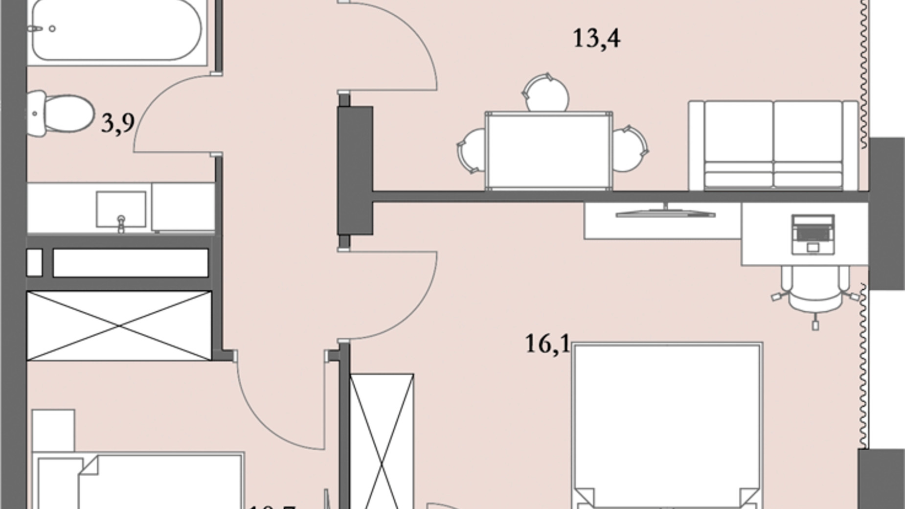 Планировка 2-комнатной квартиры в ЖК Lagom 59.5 м², фото 250841