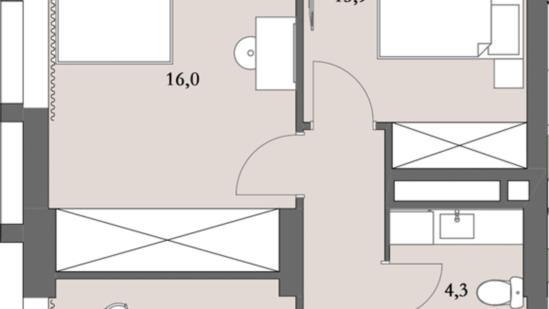 Планування 2-кімнатної квартири в ЖК Lagom 60 м², фото 250842