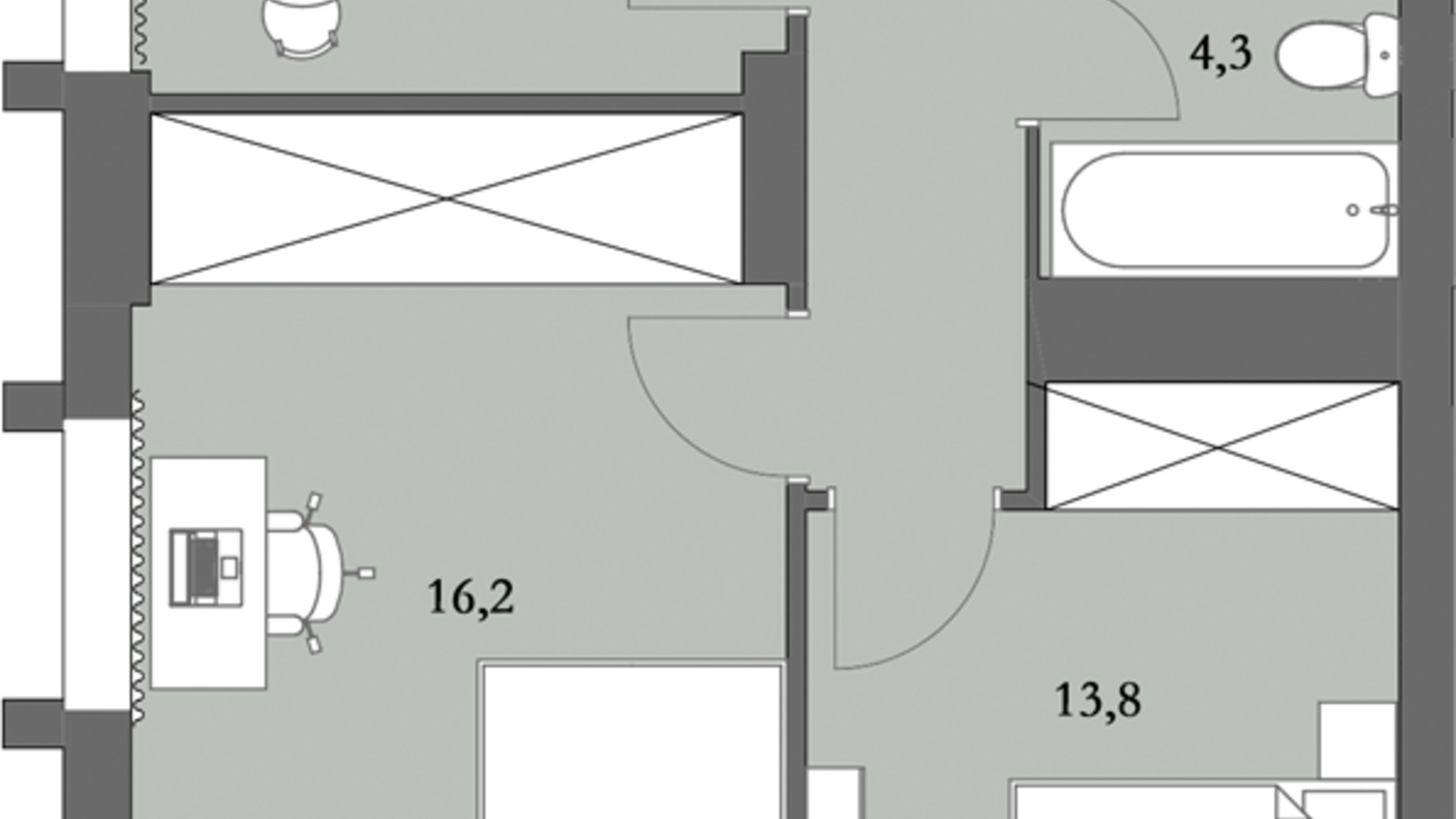 Планировка 2-комнатной квартиры в ЖК Lagom 59.9 м², фото 250843