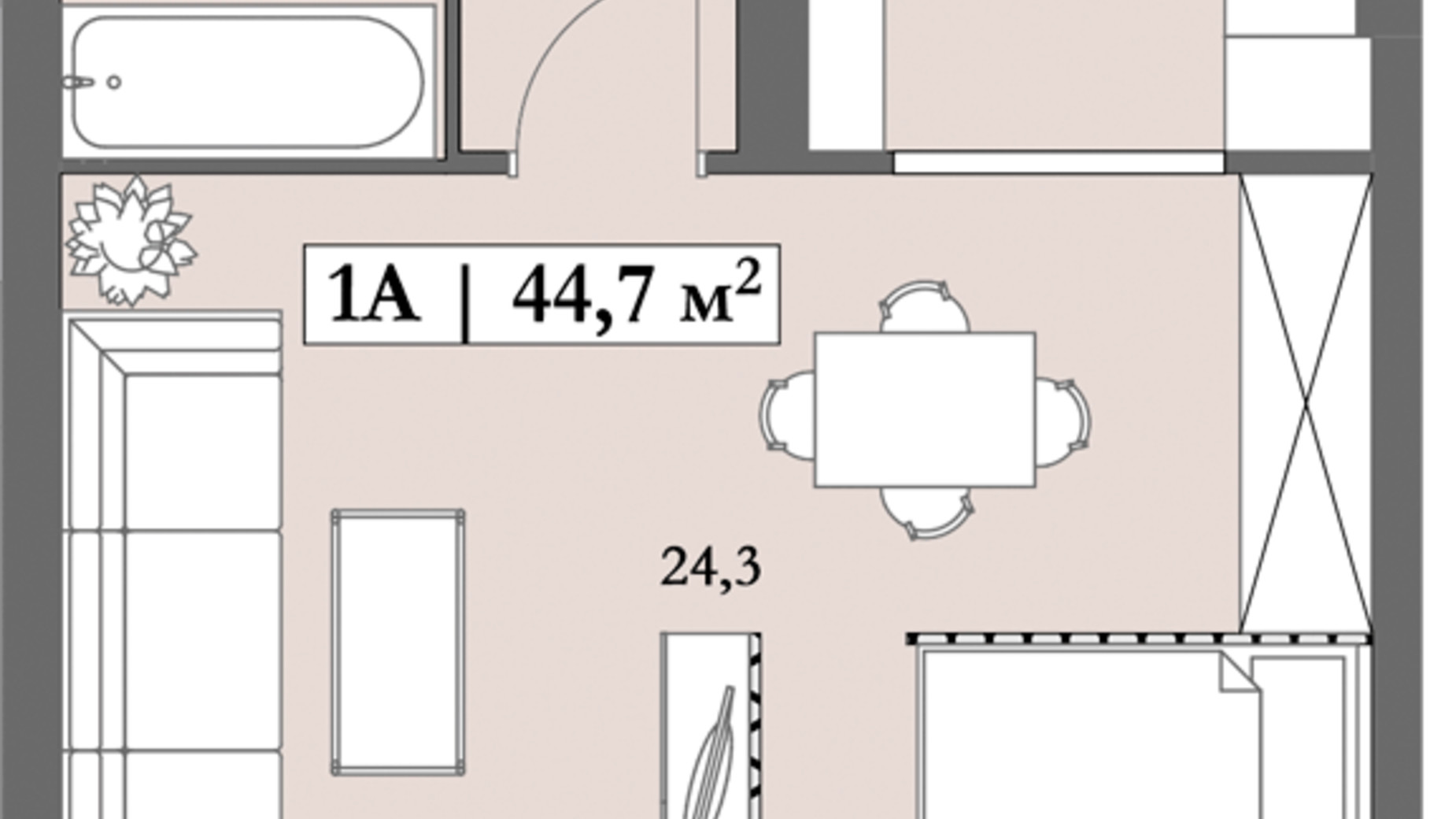 Планування 1-кімнатної квартири в ЖК Lagom 47 м², фото 250844
