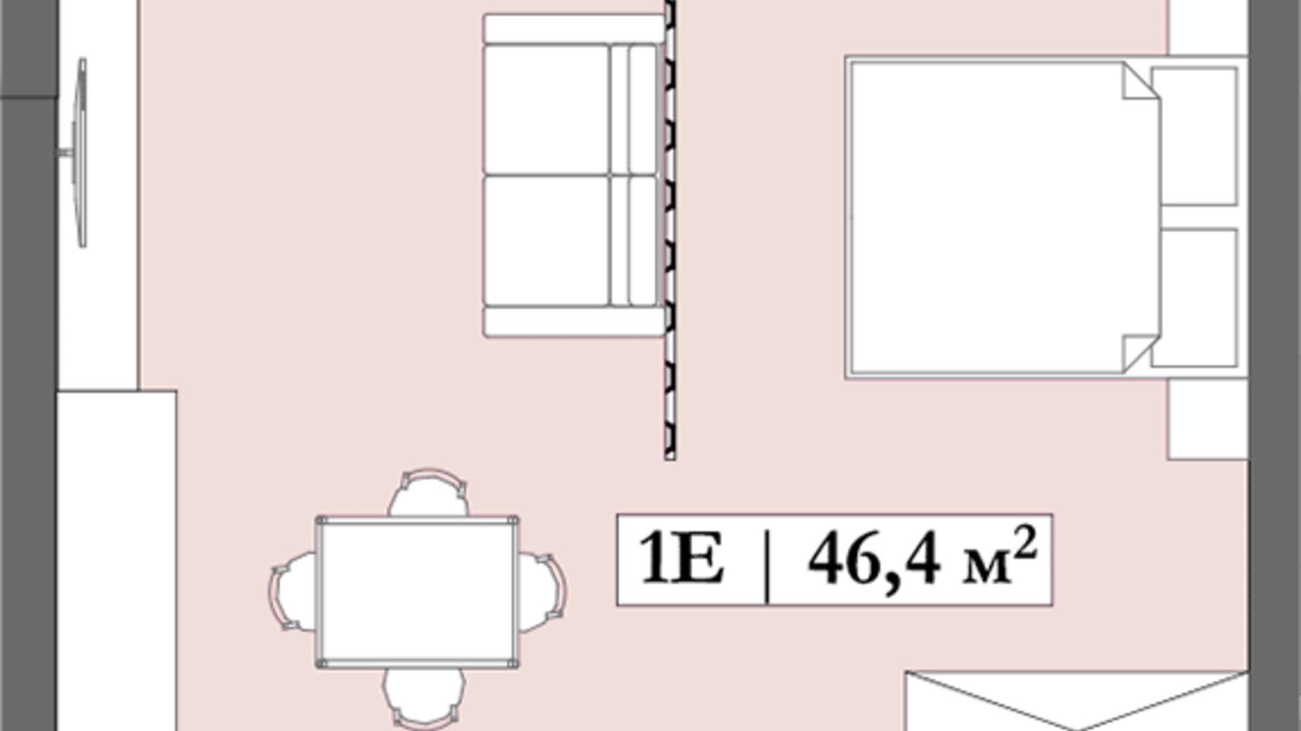 Планування 1-кімнатної квартири в ЖК Lagom 46.4 м², фото 250848