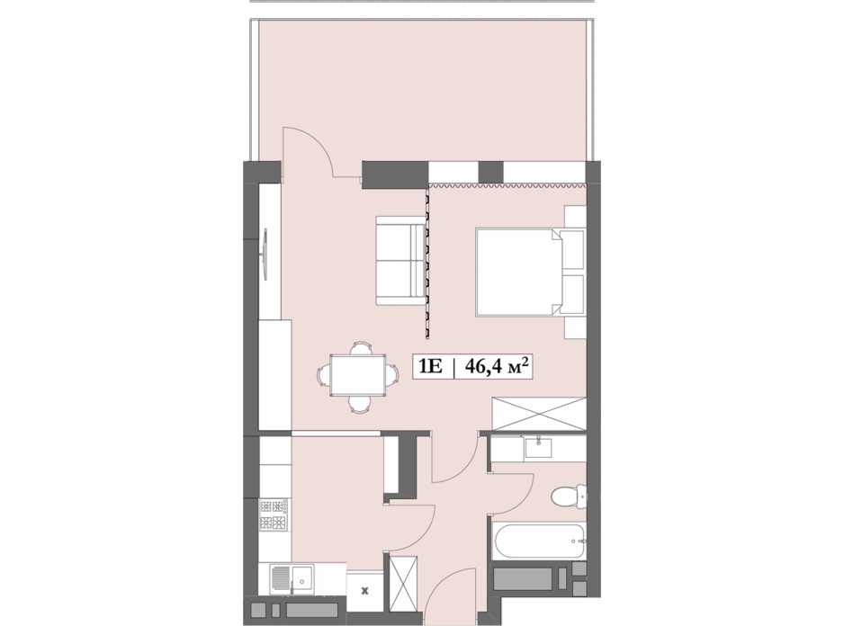 Планировка 1-комнатной квартиры в ЖК Lagom 46.4 м², фото 250848 Планировка 1-комнатной квартиры в ЖК Lagom 46.4 м², фото 250848