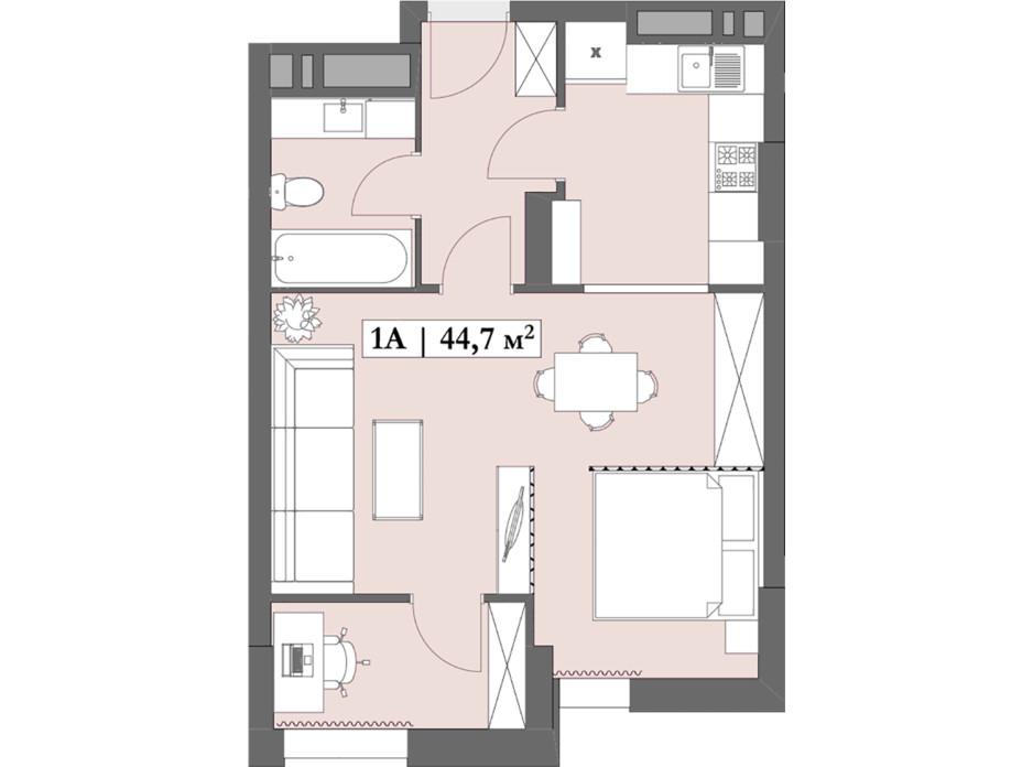 Планировка 1-комнатной квартиры в ЖК Lagom 44.67 м², фото 250849 Планировка 1-комнатной квартиры в ЖК Lagom 44.67 м², фото 250849