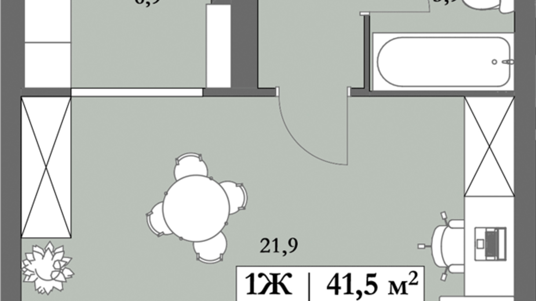 Планування 1-кімнатної квартири в ЖК Lagom 43.7 м², фото 250851