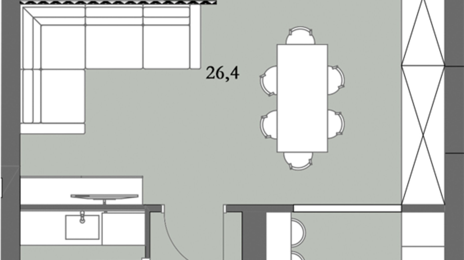 Планування 1-кімнатної квартири в ЖК Lagom 47.9 м², фото 250853