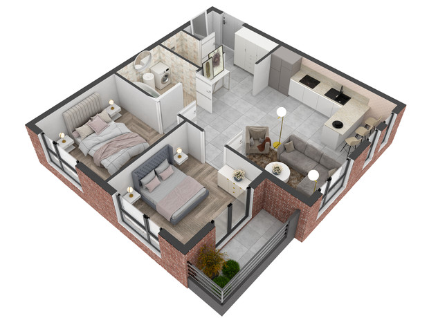 ЖК West Towers: планування 2-кімнатної квартири 58.63 м²
