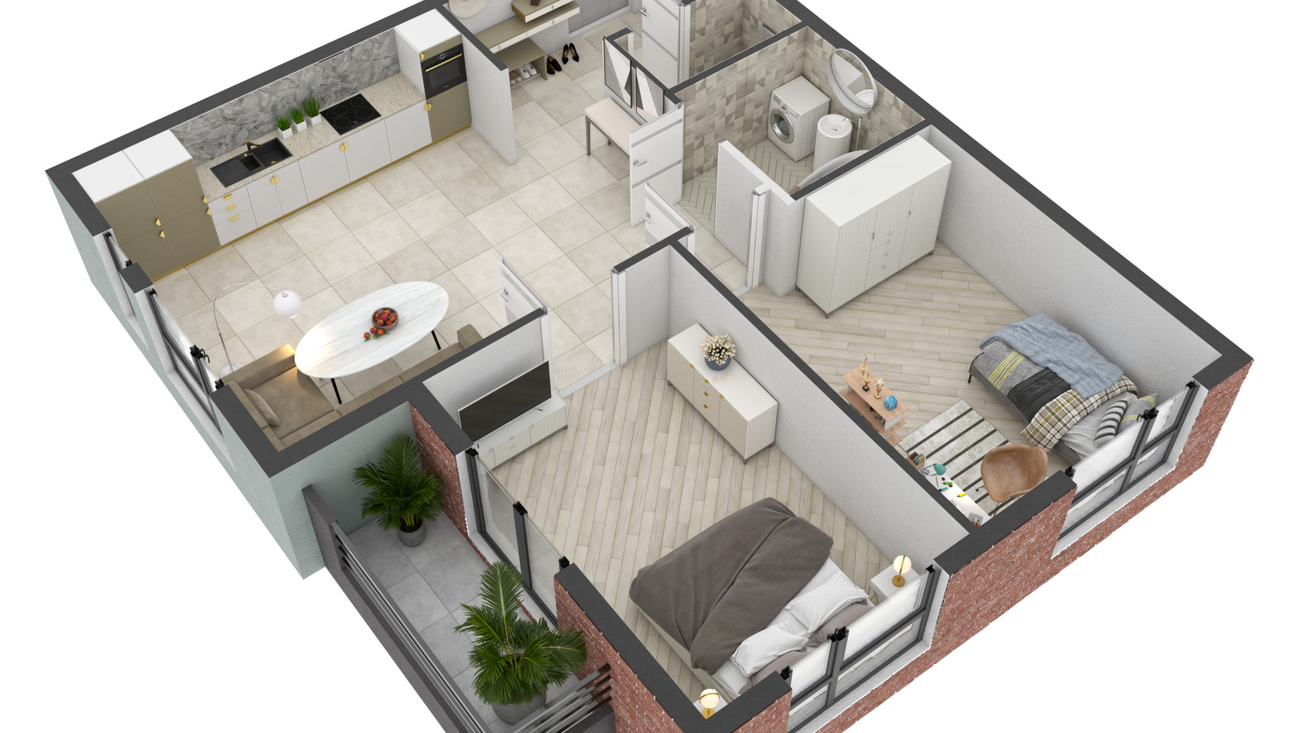 Планировка 2-комнатной квартиры в ЖК West Towers 63.88 м², фото 250882