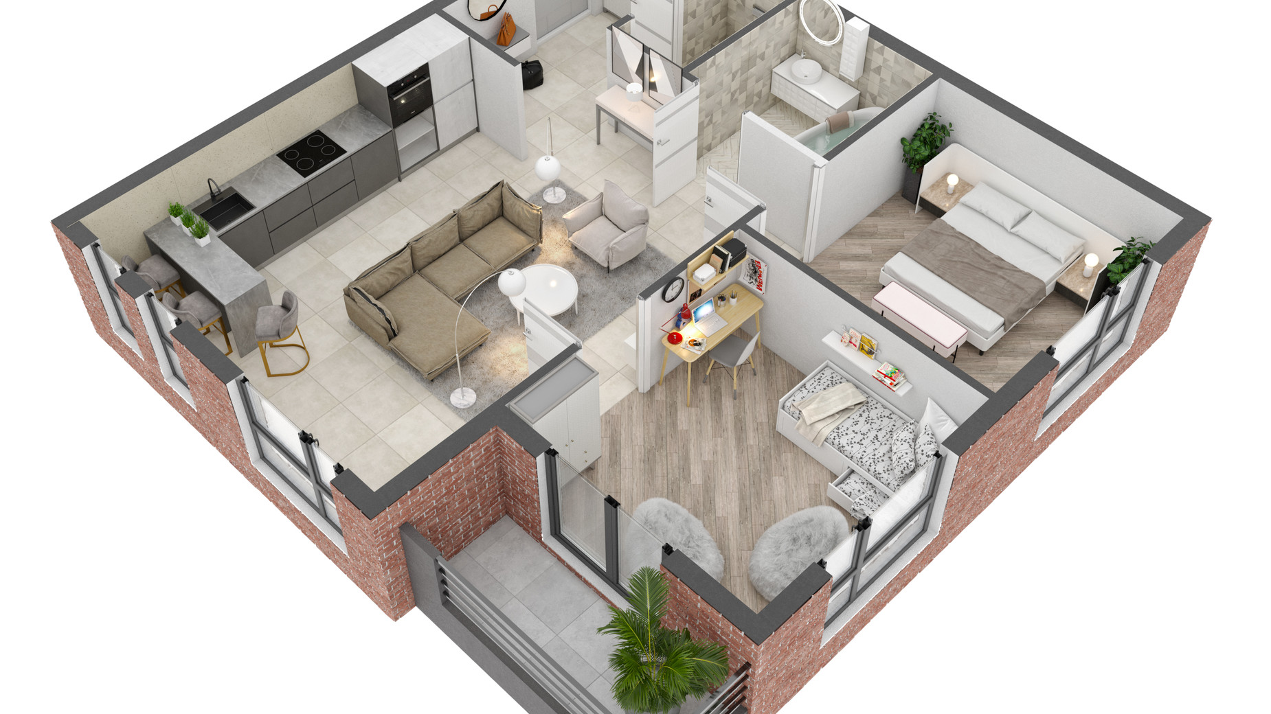Планування 2-кімнатної квартири в ЖК West Towers 61.04 м², фото 250883