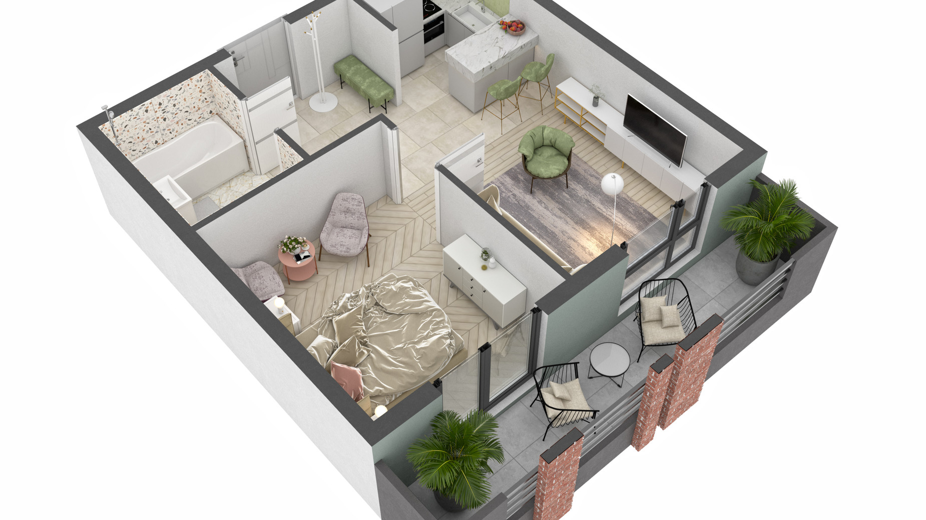 Планування 1-кімнатної квартири в ЖК West Towers 37.07 м², фото 250885