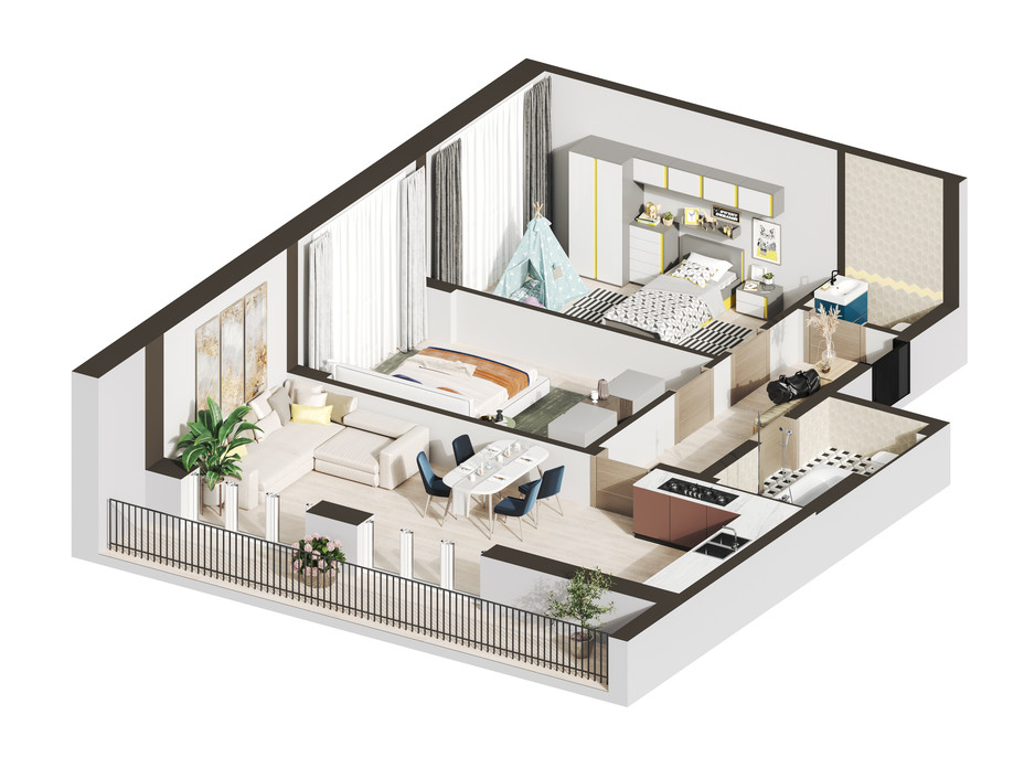 Планування 2-кімнатної квартири в ЖК Гостомель Residence 77.37 м², фото 250918 Планування 2-кімнатної квартири в ЖК Гостомель Residence 77.37 м², фото 250918