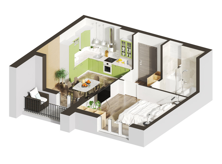 Планування 1-кімнатної квартири в ЖК Гостомель Residence 47.97 м², фото 250924 Планування 1-кімнатної квартири в ЖК Гостомель Residence 47.97 м², фото 250924