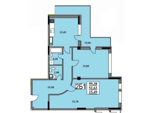 ЖК Тихий Центр: планировка 2-комнатной квартиры 99.1 м²