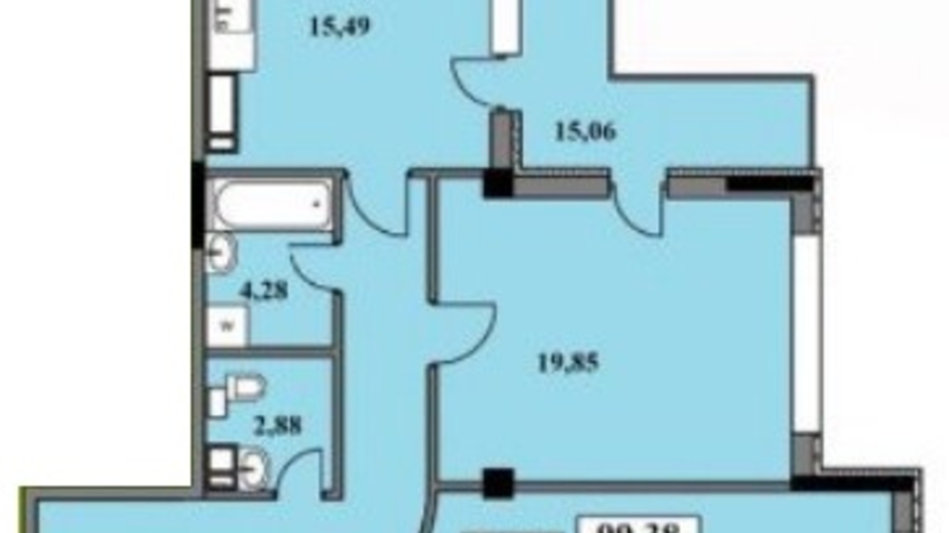 Планування 2-кімнатної квартири в ЖК Тихий Центр 100 м², фото 251054
