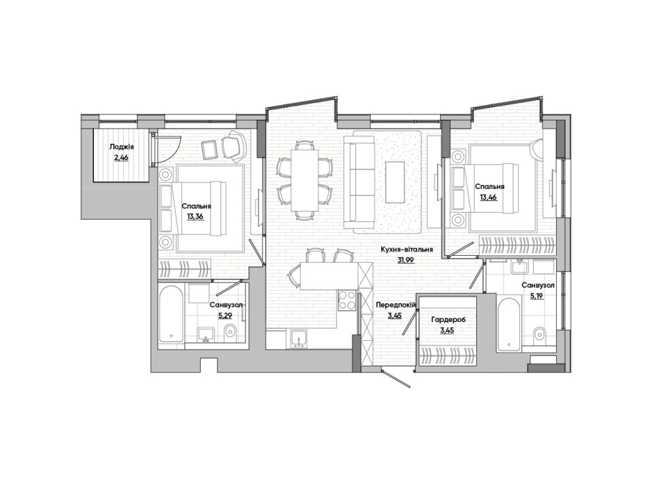 Планування 2-кімнатної квартири в ЖК Lucky Land 78.66 м², фото 251374 Планування 2-кімнатної квартири в ЖК Lucky Land 78.66 м², фото 251374