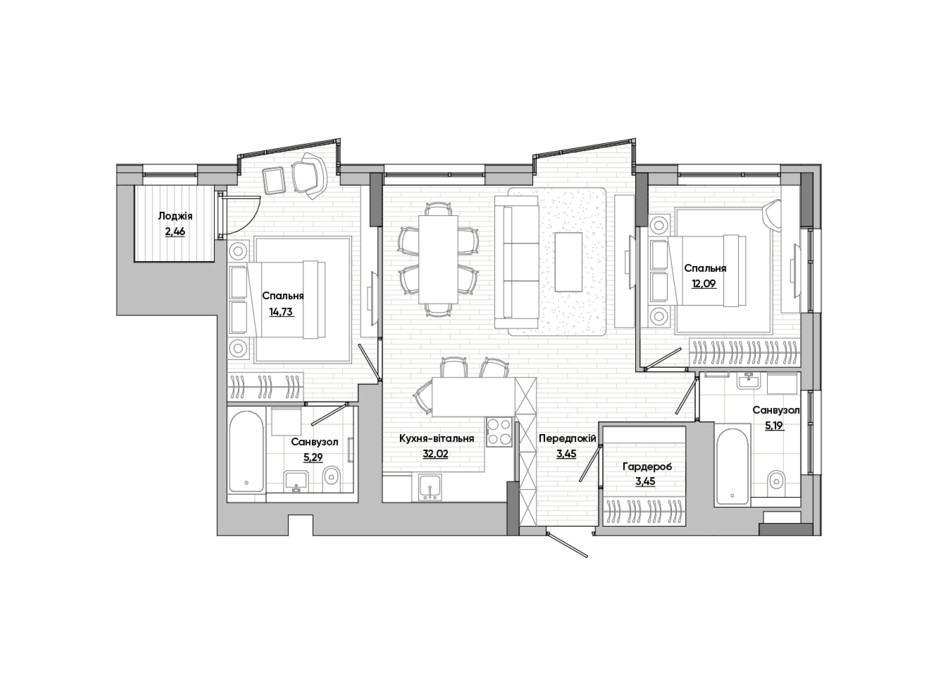 Планування 2-кімнатної квартири в ЖК Lucky Land 78.68 м², фото 251375 Планування 2-кімнатної квартири в ЖК Lucky Land 78.68 м², фото 251375