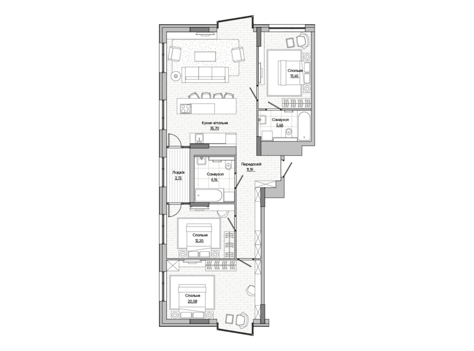 Планування 3-кімнатної квартири в ЖК Lucky Land 107.95 м², фото 251385 Планування 3-кімнатної квартири в ЖК Lucky Land 107.95 м², фото 251385