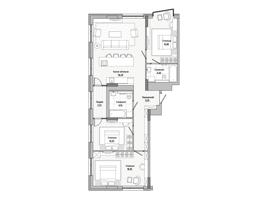 Планування 3-кімнатної квартири в ЖК Lucky Land 106.42 м², фото 251390 Планування 3-кімнатної квартири в ЖК Lucky Land 106.42 м², фото 251390