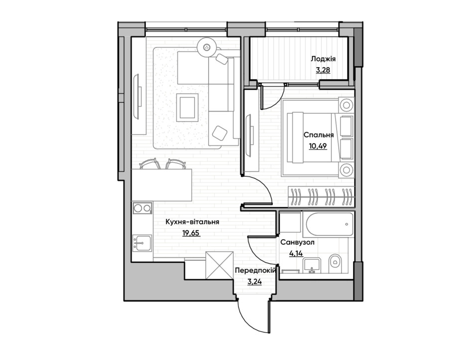 Планування 1-кімнатної квартири в ЖК Lucky Land 40.78 м², фото 251391 Планування 1-кімнатної квартири в ЖК Lucky Land 40.78 м², фото 251391