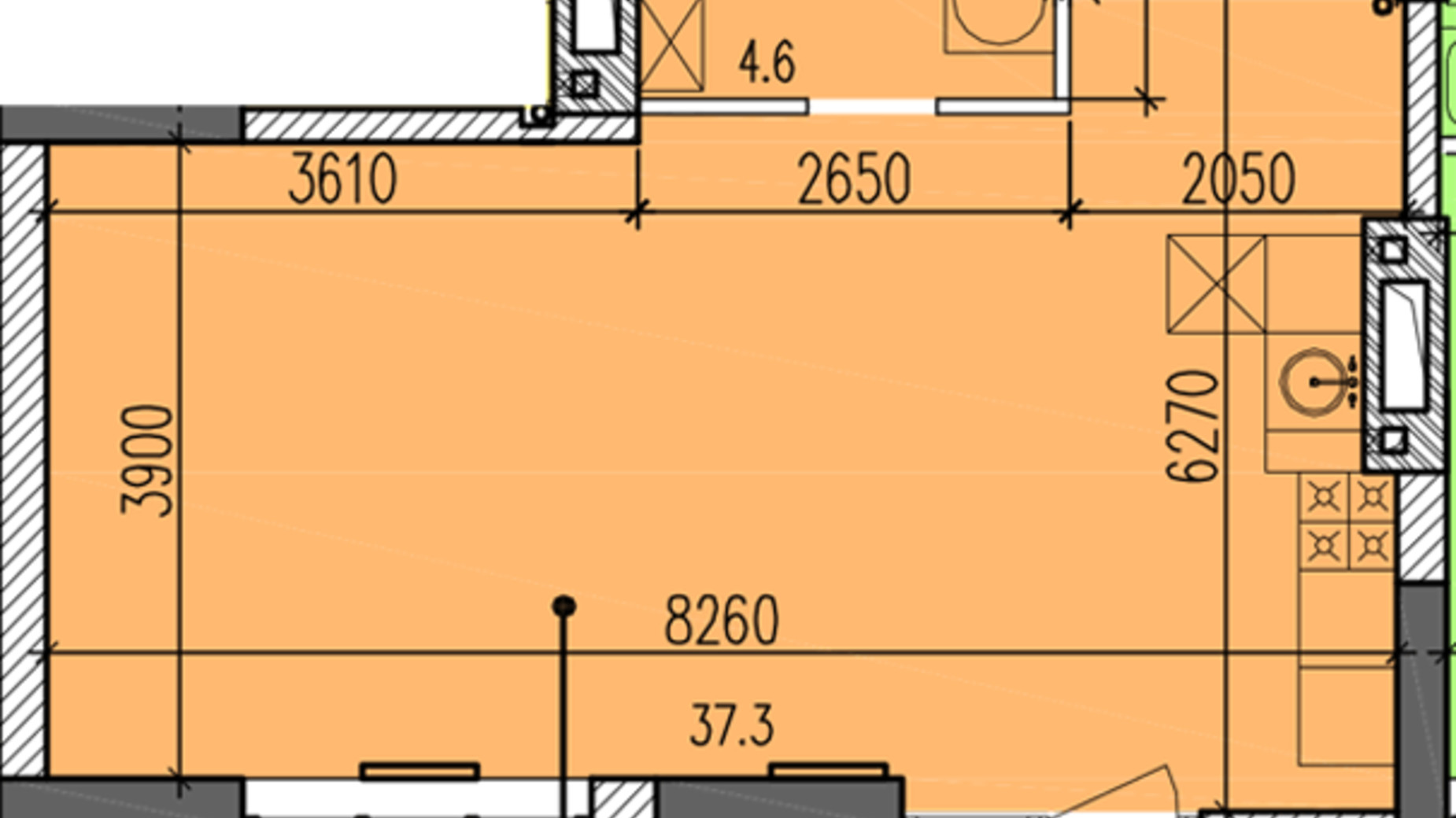 Планування 1-кімнатної квартири в ЖК Затишний-2 45.4 м², фото 251446