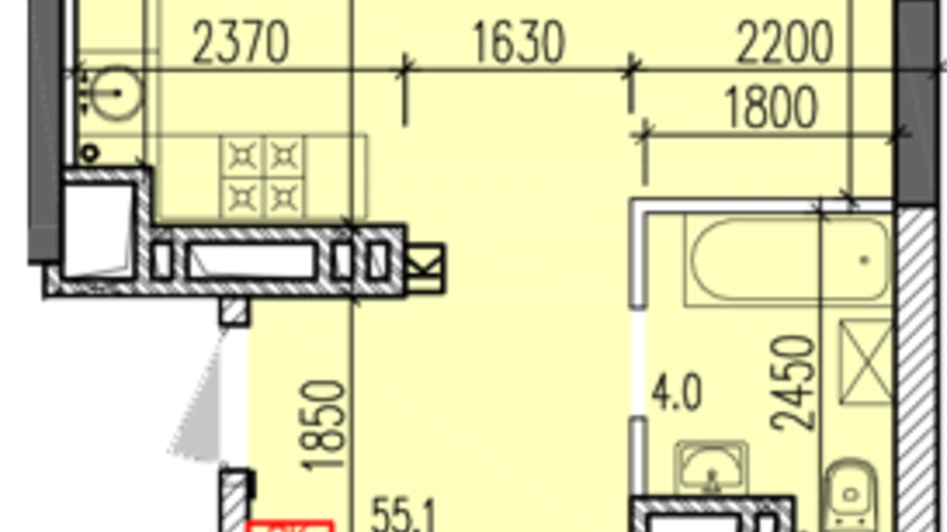 Планування 2-кімнатної квартири в ЖК Затишний-2 62.9 м², фото 251452