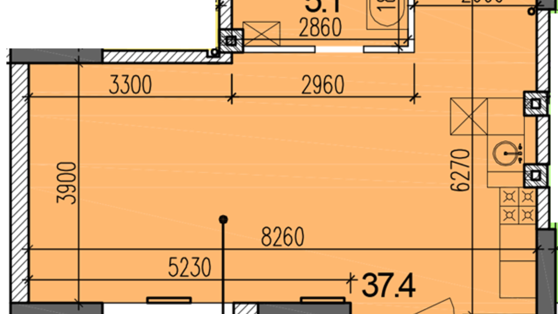 Планування 1-кімнатної квартири в ЖК Затишний-2 46 м², фото 251454