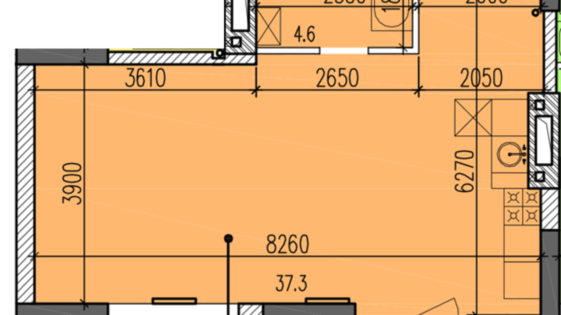 Планировка 1-комнатной квартиры в ЖК Затишний-2 45.4 м², фото 251458