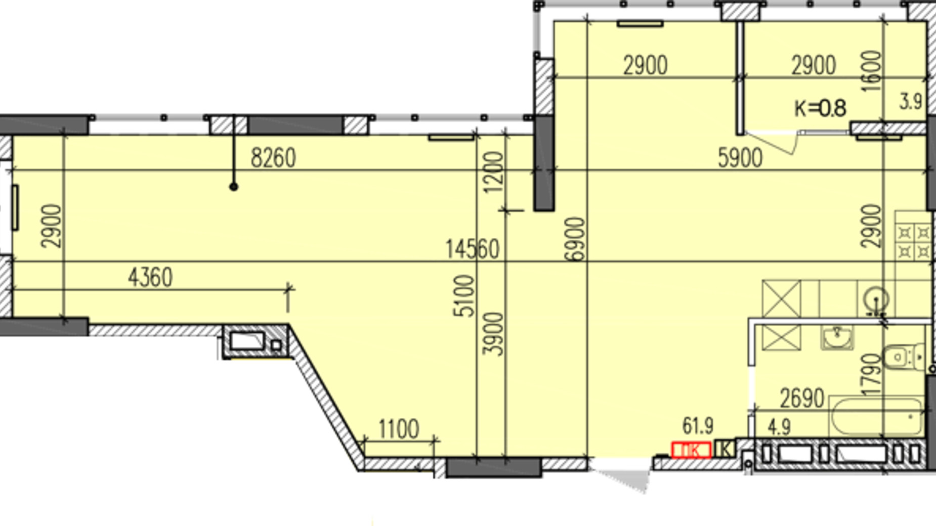 Планировка 2-комнатной квартиры в ЖК Затишний-2 70.7 м², фото 251459