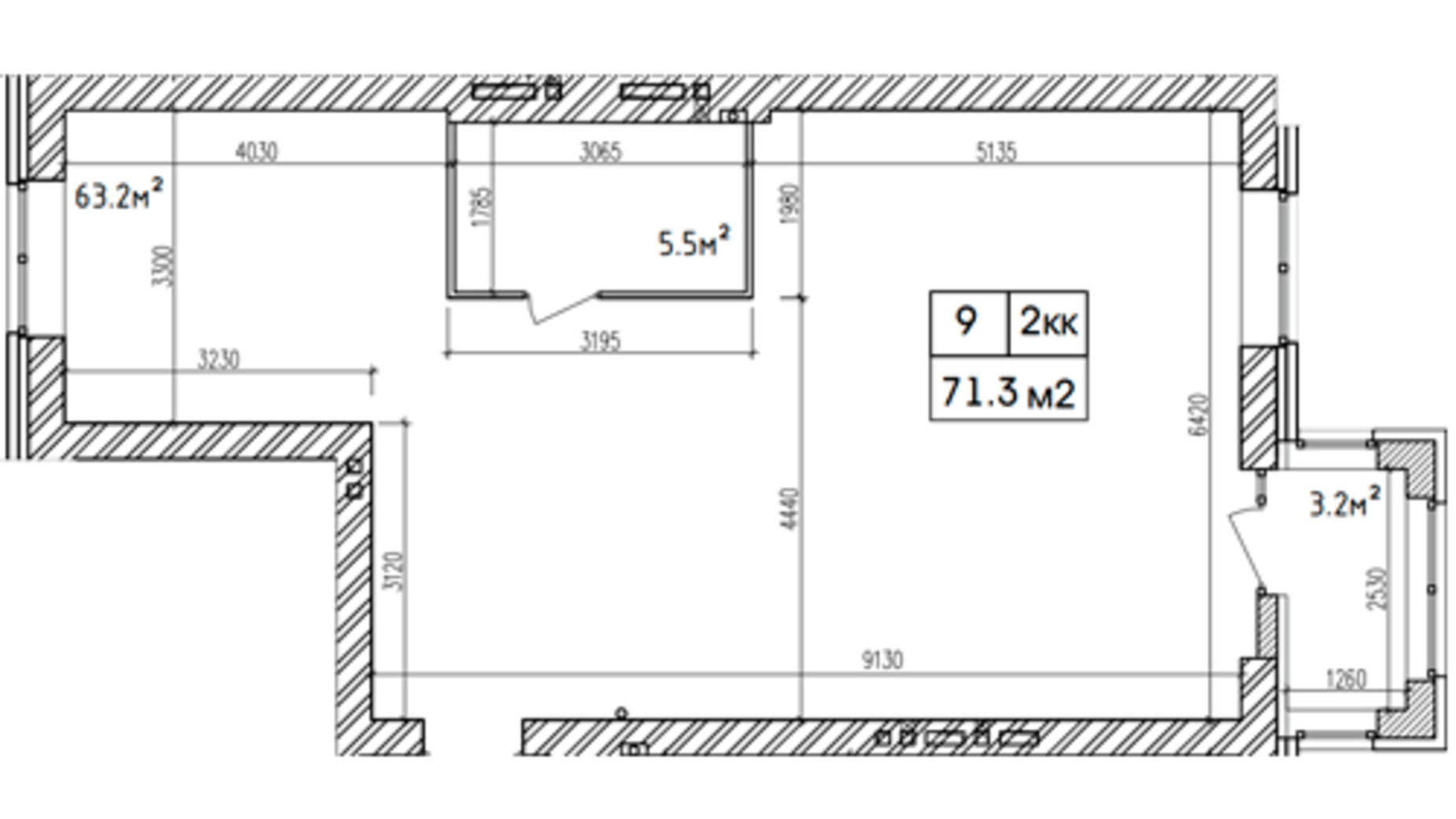 Планування 2-кімнатної квартири в ЖК Аржанова 71.3 м², фото 251555