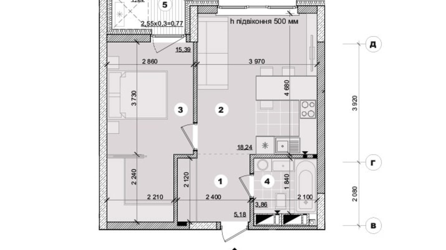 Планировка 1-комнатной квартиры в ЖК ул. Евгена Маланюка (Сагайдака), 101 43.44 м², фото 251662