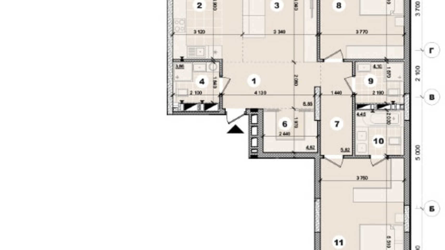 Планировка 3-комнатной квартиры в ЖК ул. Евгена Маланюка (Сагайдака), 101 114.2 м², фото 251680