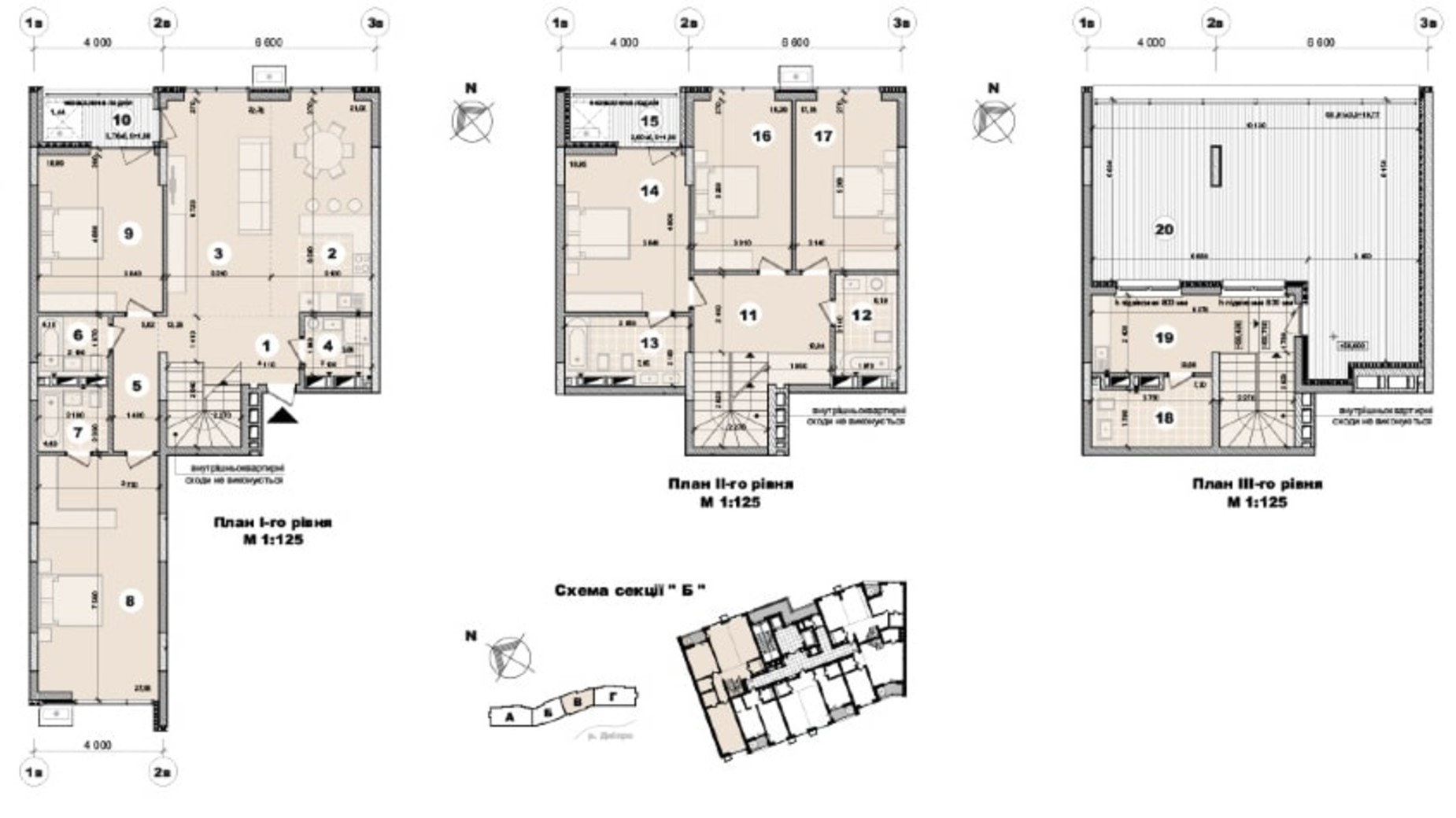 Планировка много­уровневой квартиры в ЖК ул. Евгена Маланюка (Сагайдака), 101 246.2 м², фото 251694