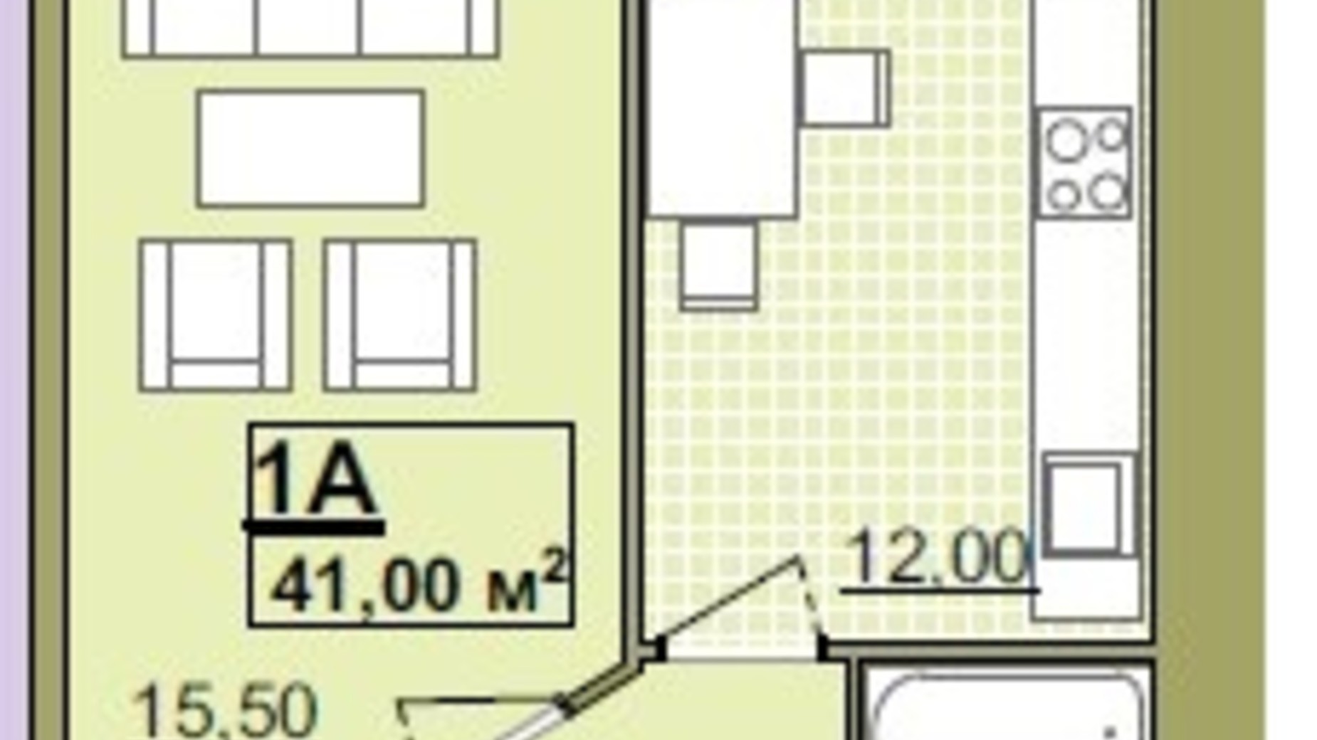 Планування 1-кімнатної квартири в ЖК Містечко Центральне 41 м², фото 252054