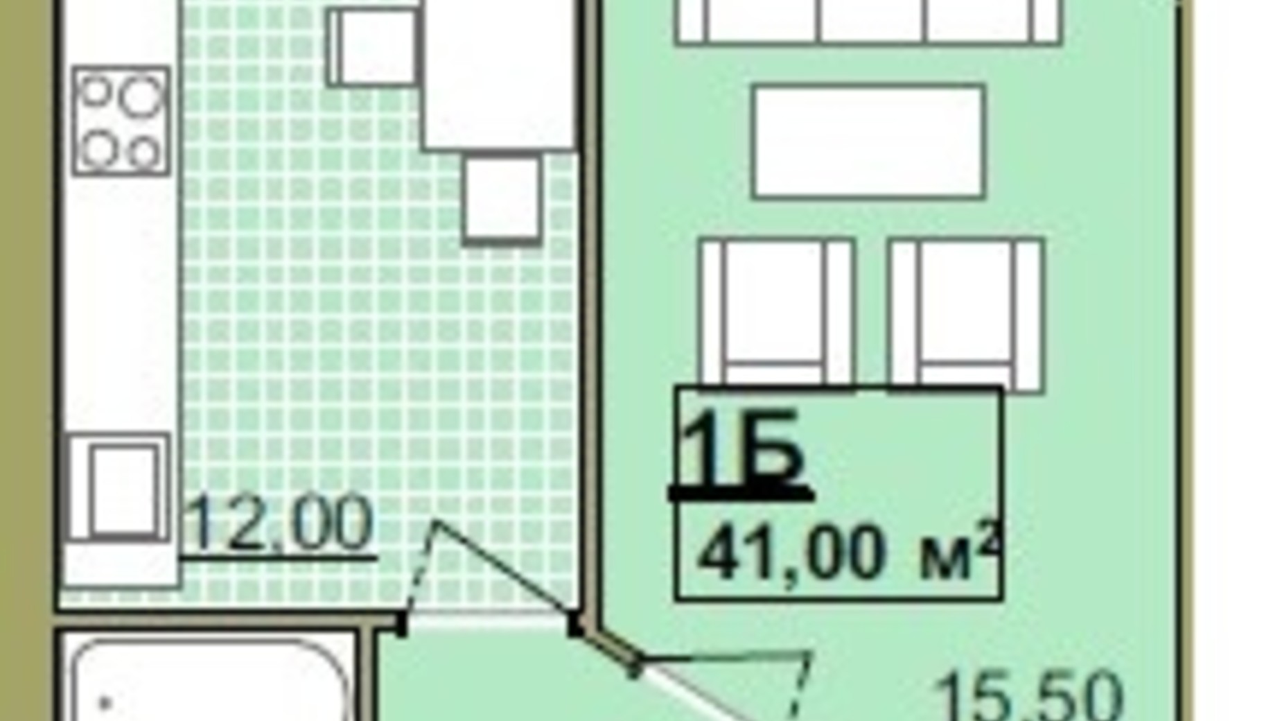 Планировка 1-комнатной квартиры в ЖК Містечко Центральне 41 м², фото 252055