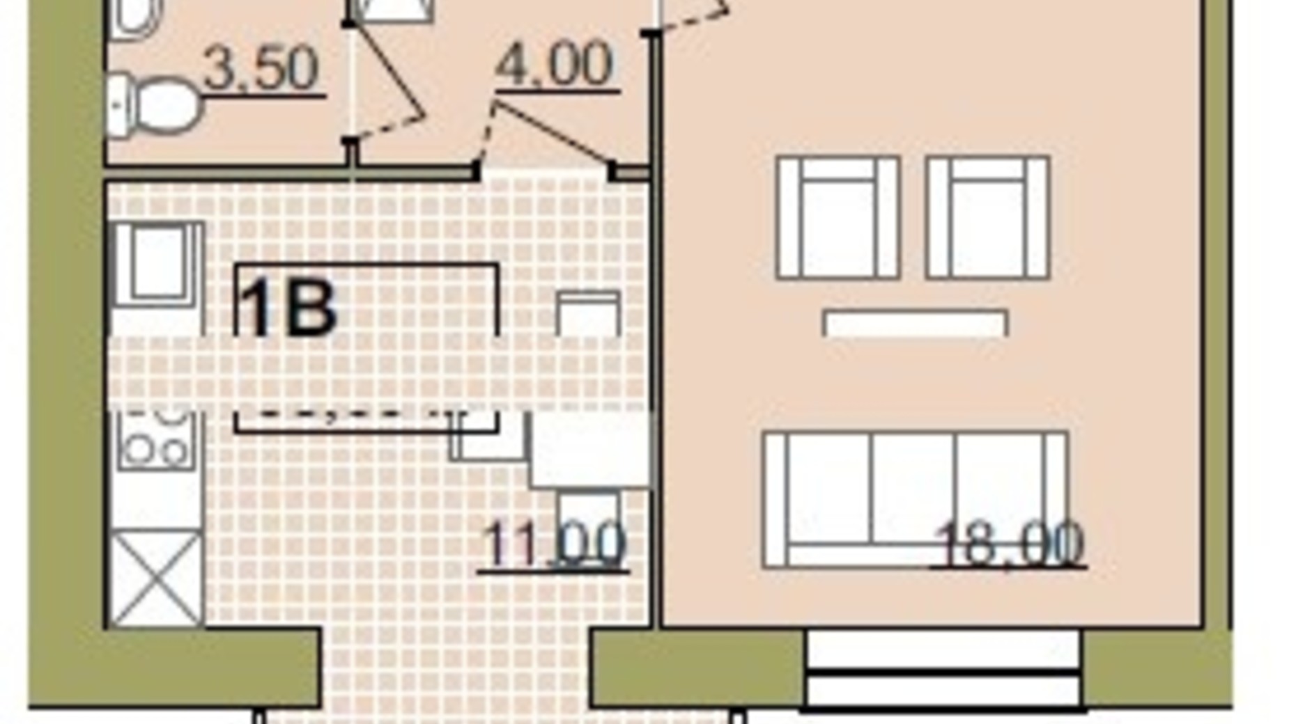 Планування 1-кімнатної квартири в ЖК Містечко Центральне 39 м², фото 252058