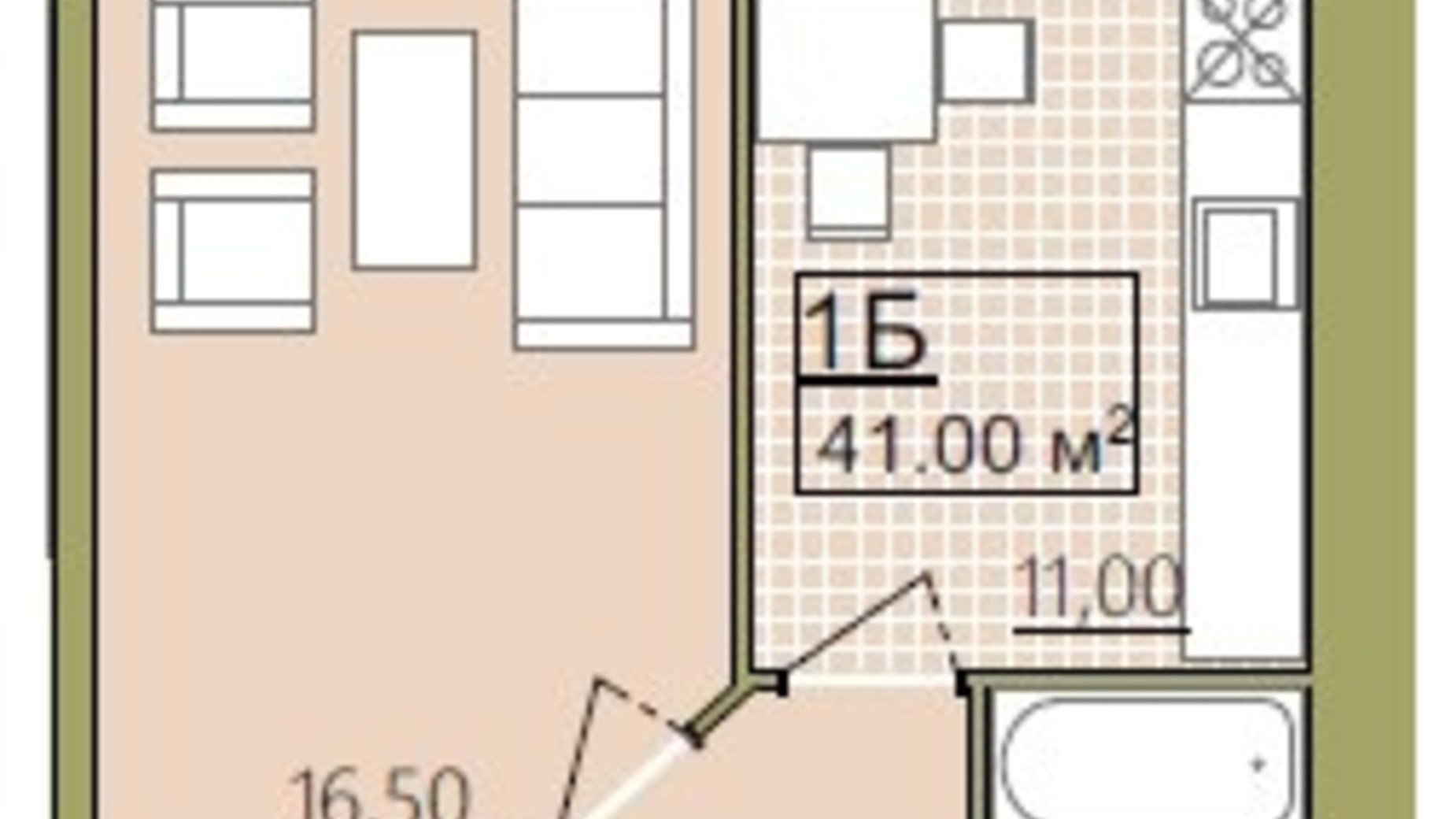 Планировка 1-комнатной квартиры в ЖК Містечко Центральне 41 м², фото 252060