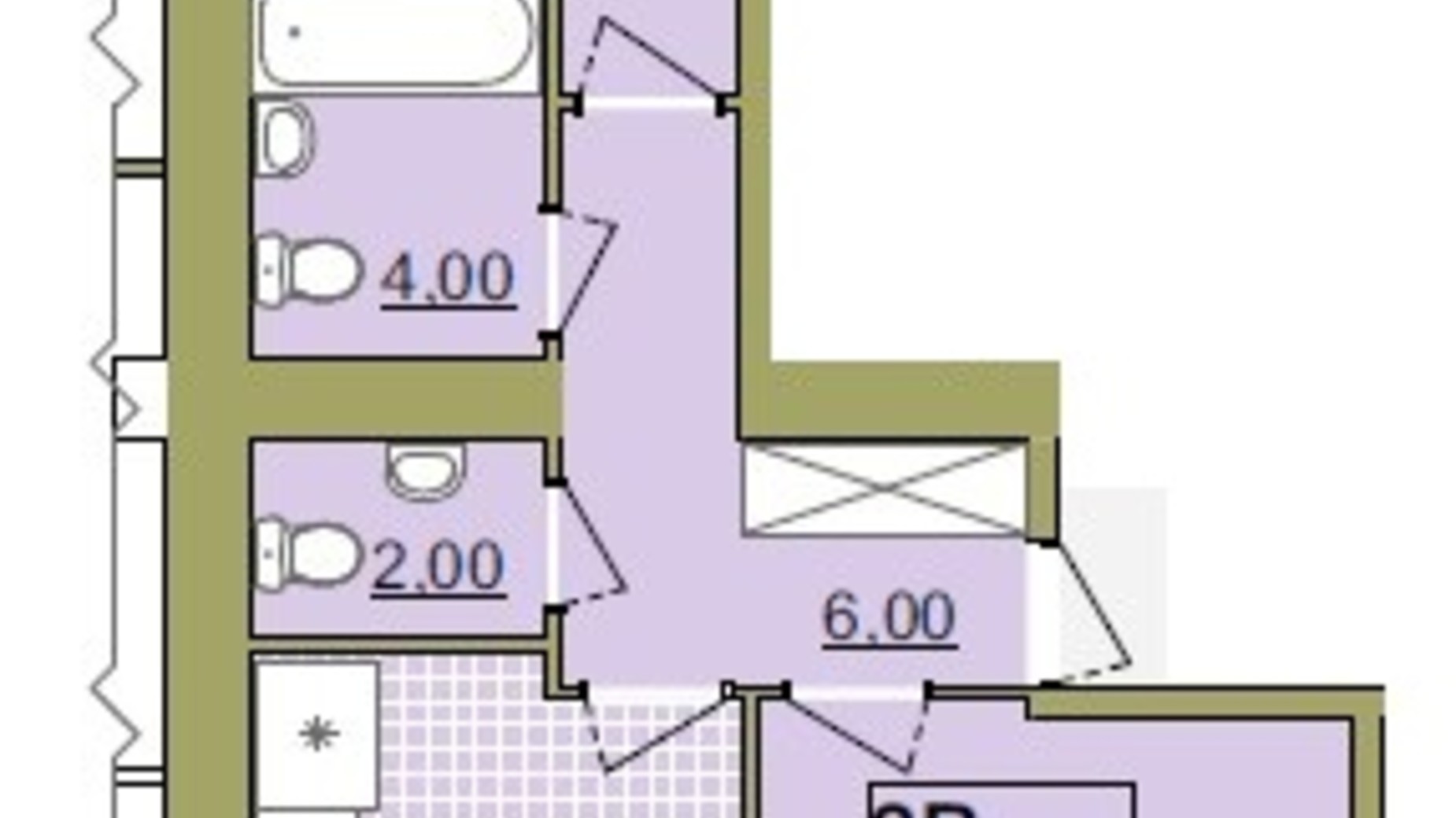 Планировка 2-комнатной квартиры в ЖК Містечко Центральне 60 м², фото 252071